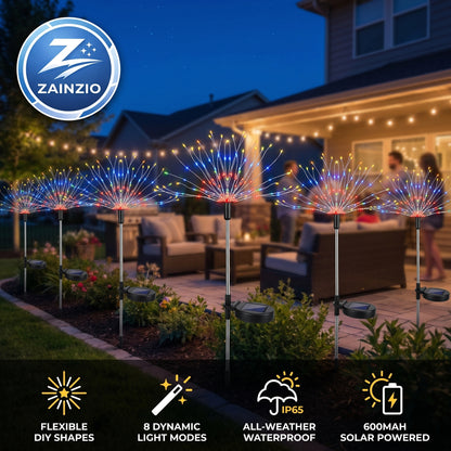 Zainzio 2-Pack Solar Firework Lights, Multicolor LED Starburst