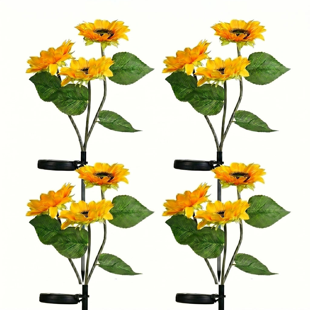 Set of four sunflower solar lights on a white background, Zainzio 4-Pack Solar Sunflower Lights, 6 Large Realistic Garden Blooms