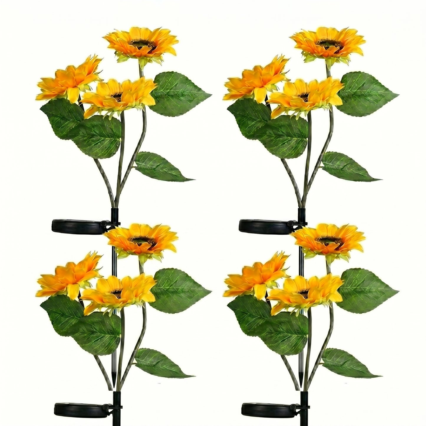 Set of four sunflower solar lights on a white background, Zainzio 4-Pack Solar Sunflower Lights, 6 Large Realistic Garden Blooms