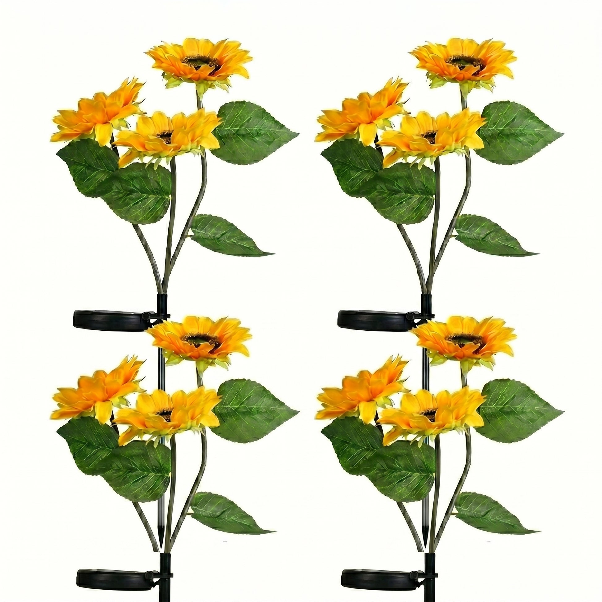 Set of four sunflower solar lights on a white background, Zainzio 4-Pack Solar Sunflower Lights, 6 Large Realistic Garden Blooms