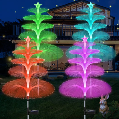 Zainzio 4 Pack Solar Jellyfish Garden Lights, Color-Changing Fiber Optic Stakes