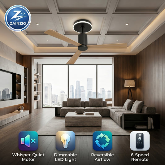 Zainzio 52 Flush Mount Ceiling Fan with LED Light – Quiet DC Motor