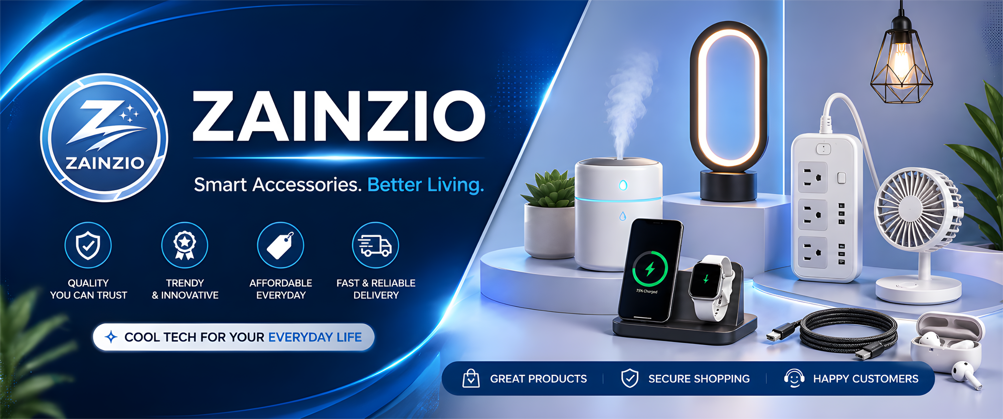 Zainzio — affordable tech accessories including LED lights, charging gear, and smart home gadgets for everyday use