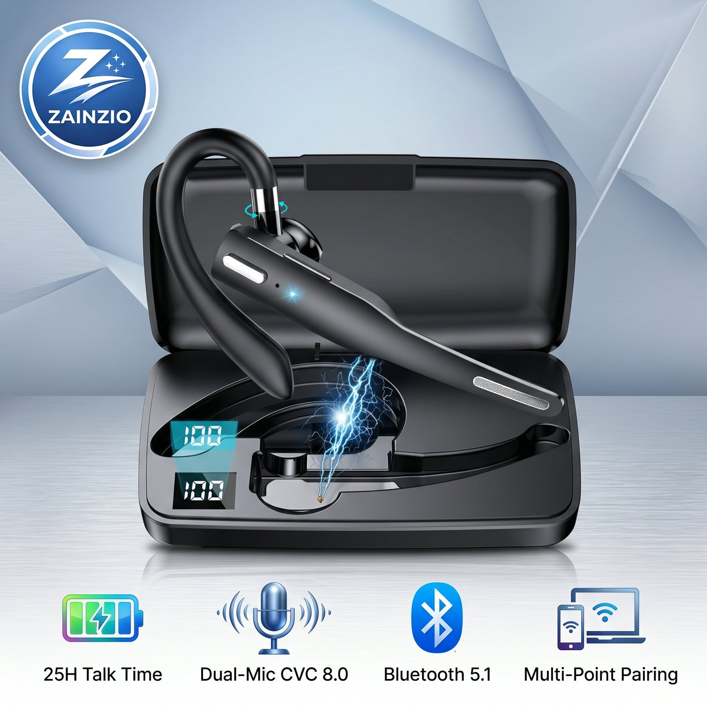 Zainzio Trucker Bluetooth 5.1 Headset – 25H Talk, CVC 8.0
