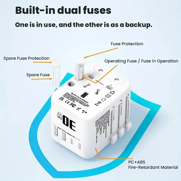 Universal Travel Adapter, Worldwide Plug Adapter, Zainzio Travel, 30W GaN Charger, European Plug Adapter, International Wall Charger, USB-C Travel Adapter
