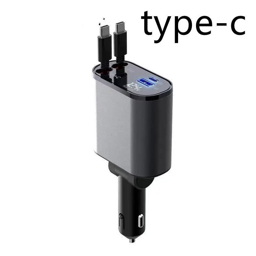 Retractable Car Charger, 100W Fast Car Charger, Zainzio Automotive, Cigarette Lighter Adapter, Type C Car Charger, Multi Port Phone Charger, Voltage Display Car Adapter