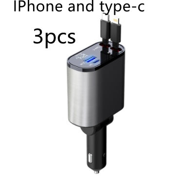 Retractable Car Charger, 100W Fast Car Charger, Zainzio Automotive, Cigarette Lighter Adapter, Type C Car Charger, Multi Port Phone Charger, Voltage Display Car Adapter