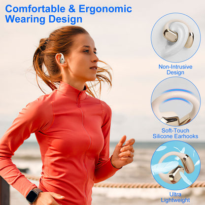 Open Ear Earbuds, Bluetooth 5.4, Zainzio Audio, Sport Headphones, Waterproof Earbuds, Running Headphones, LED Power Display