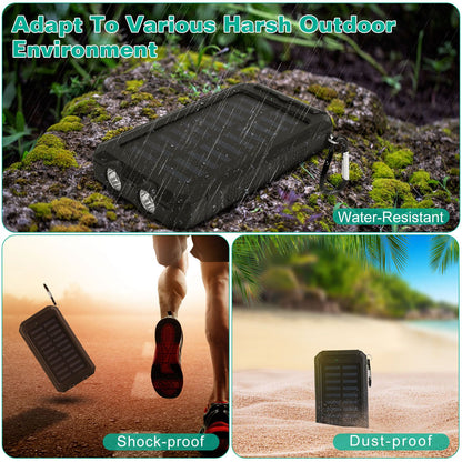 Solar Power Bank, Outdoor Portable Charger, Zainzio Survival, Camping Power Pack, Dual USB Charger, Compass Power Bank, SOS LED Flashlight