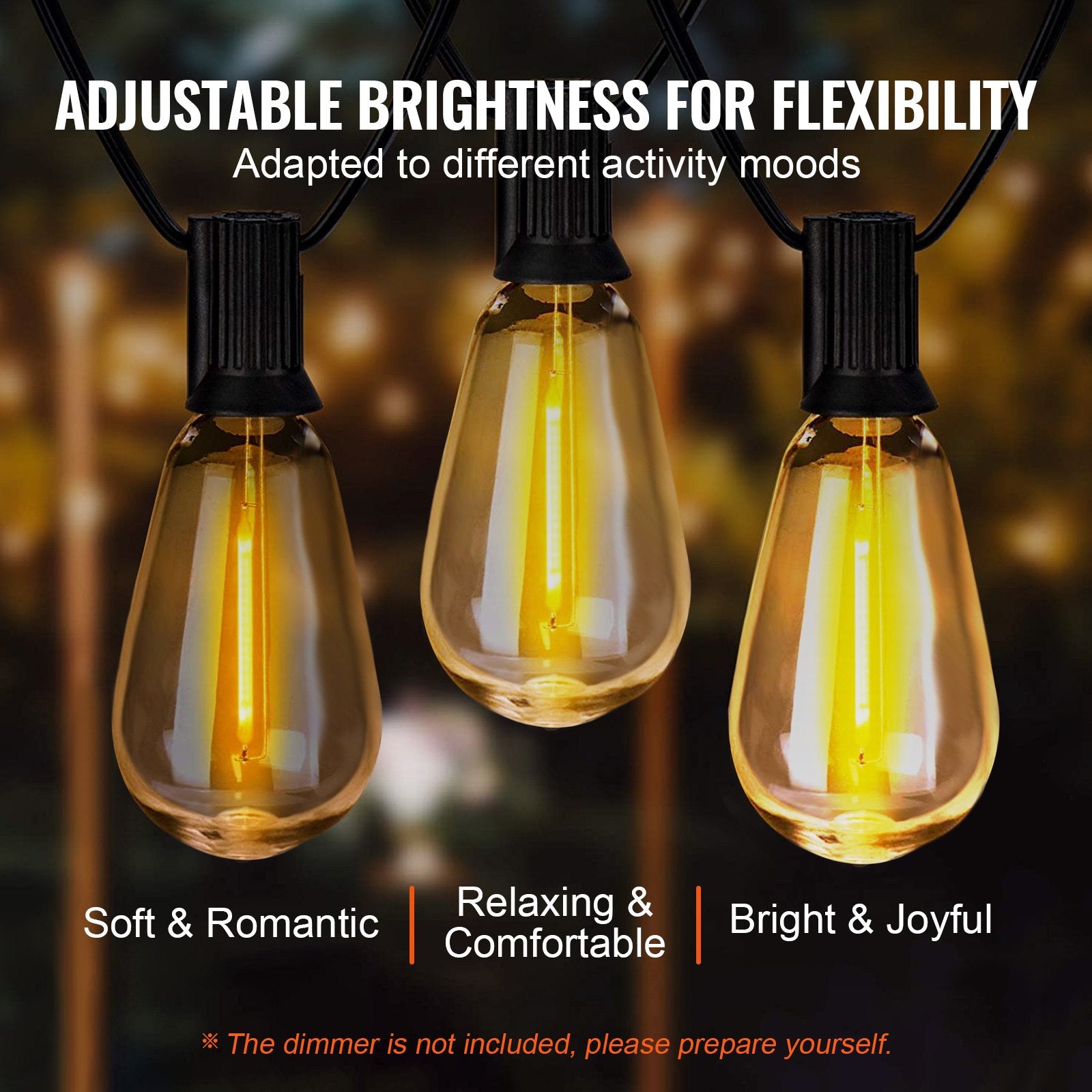 Outdoor String Lights, Patio Bistro Lights, Zainzio Lighting, Shatterproof LED Bulbs, Waterproof Hanging Lights, 50FT String Lights, Backyard Decor