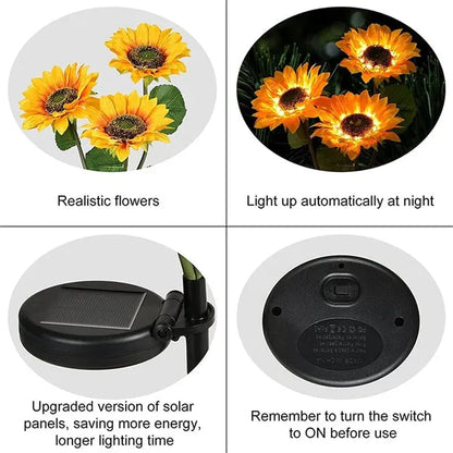 Solar Sunflowers, Flower Garden Lights, Zainzio Decor, Waterproof Outdoor LED, Triple Head Solar, Floral Path Lights, Sunflower Yard Art