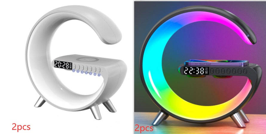 G Shaped LED Lamp, Smart Bedside Speaker, Zainzio Wireless Charger, App Control Mood Light, Sunrise Wake Up Clock, Bluetooth Speaker Lamp, 15W Fast Wireless Charging