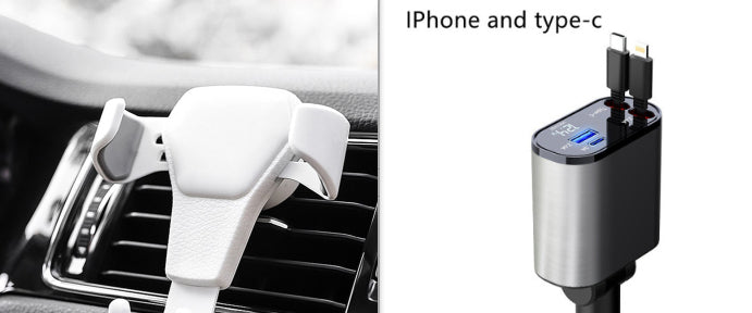 Retractable Car Charger, 100W Fast Car Charger, Zainzio Automotive, Cigarette Lighter Adapter, Type C Car Charger, Multi Port Phone Charger, Voltage Display Car Adapter