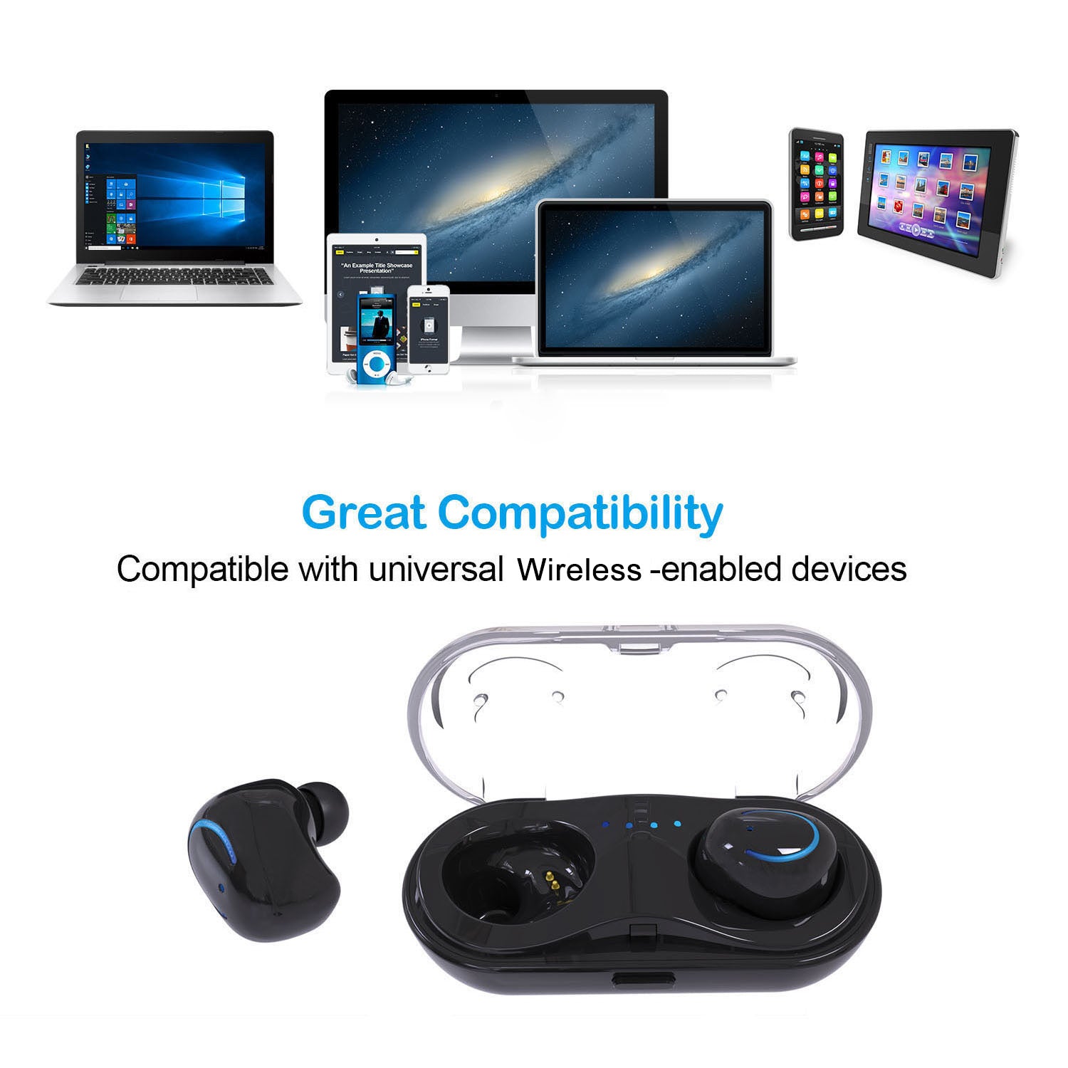 TWS Wireless Earbuds, Bluetooth Stereo Headphones, Zainzio Audio, Noise Reducing Earbuds, Portable Charging Pod, Hands-free Earphones, White TWS Earbuds