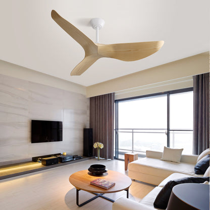 Modern Ceiling Fan, 52 Inch Ceiling Fan, Quiet DC Motor, Reversible Blade Fan, White Ceiling Fan, Woodgrain Blade Fan, Indoor Outdoor Fan
