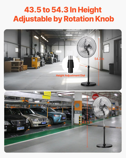 Industrial Pedestal Fan, Oscillating Standing Fan, High Power Shop Fan, Commercial Garage Fan, Warehouse Cooling Fan, Adjustable Pedestal Fan, Zainzio Industrial Fan