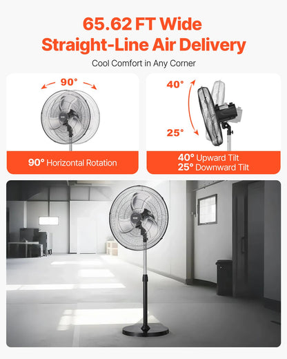 Industrial Pedestal Fan, Oscillating Standing Fan, High Power Shop Fan, Commercial Garage Fan, Warehouse Cooling Fan, Adjustable Pedestal Fan, Zainzio Industrial Fan