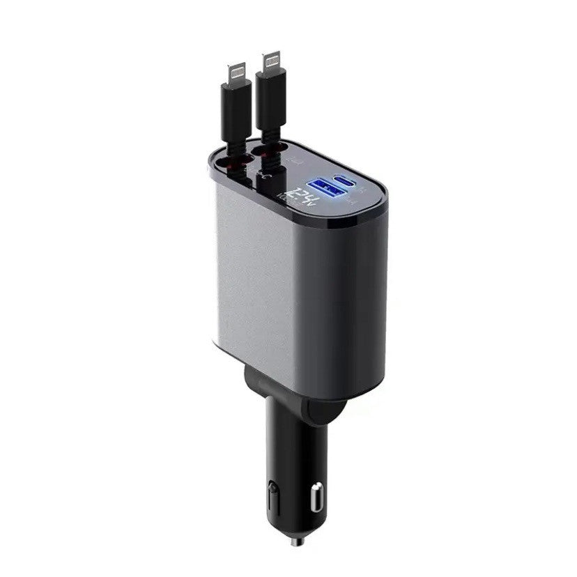 Retractable Car Charger, 100W Fast Car Charger, Zainzio Automotive, Cigarette Lighter Adapter, Type C Car Charger, Multi Port Phone Charger, Voltage Display Car Adapter