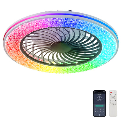 Enclosed Ceiling Fan, 7 Blade Fandelier, RGB Ceiling Fan, Low Profile Fan, Black Flush Mount Fan, Smart LED Ceiling Fan, Quiet Bedroom Fan, Zainzio fan