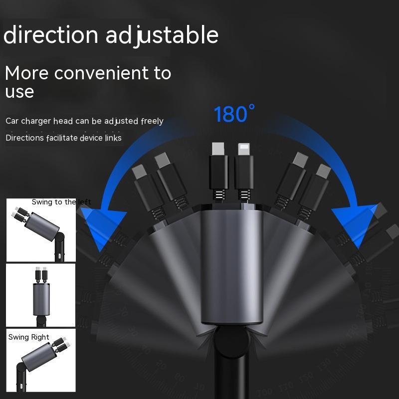 Retractable Car Charger, 100W Fast Car Charger, Zainzio Automotive, Cigarette Lighter Adapter, Type C Car Charger, Multi Port Phone Charger, Voltage Display Car Adapter