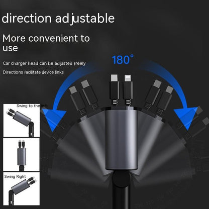 Retractable Car Charger, 100W Fast Car Charger, Zainzio Automotive, Cigarette Lighter Adapter, Type C Car Charger, Multi Port Phone Charger, Voltage Display Car Adapter