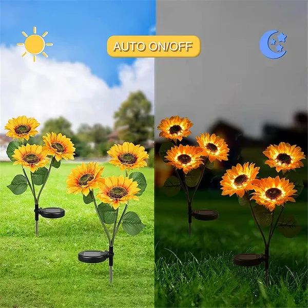 Solar Sunflowers, Flower Garden Lights, Zainzio Decor, Waterproof Outdoor LED, Triple Head Solar, Floral Path Lights, Sunflower Yard Art