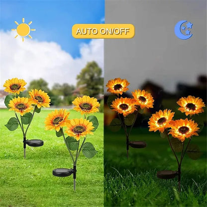 Solar Sunflowers, Flower Garden Lights, Zainzio Decor, Waterproof Outdoor LED, Triple Head Solar, Floral Path Lights, Sunflower Yard Art