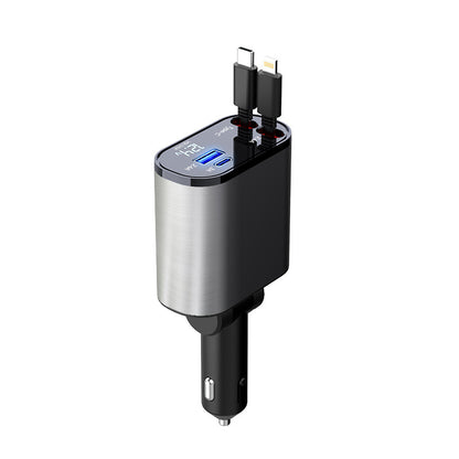 Retractable Car Charger, 100W Fast Car Charger, Zainzio Automotive, Cigarette Lighter Adapter, Type C Car Charger, Multi Port Phone Charger, Voltage Display Car Adapter