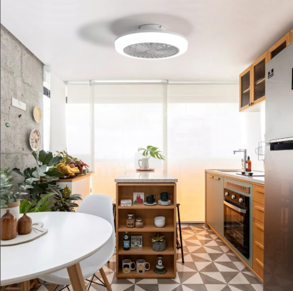 Enclosed Ceiling Fan, Bladeless Ceiling Fan, Low Profile Fan, Flush Mount Fan, Small Ceiling Fan Light, Quiet Bedroom Fan, White Cage Ceiling Fan, Zainzio fan