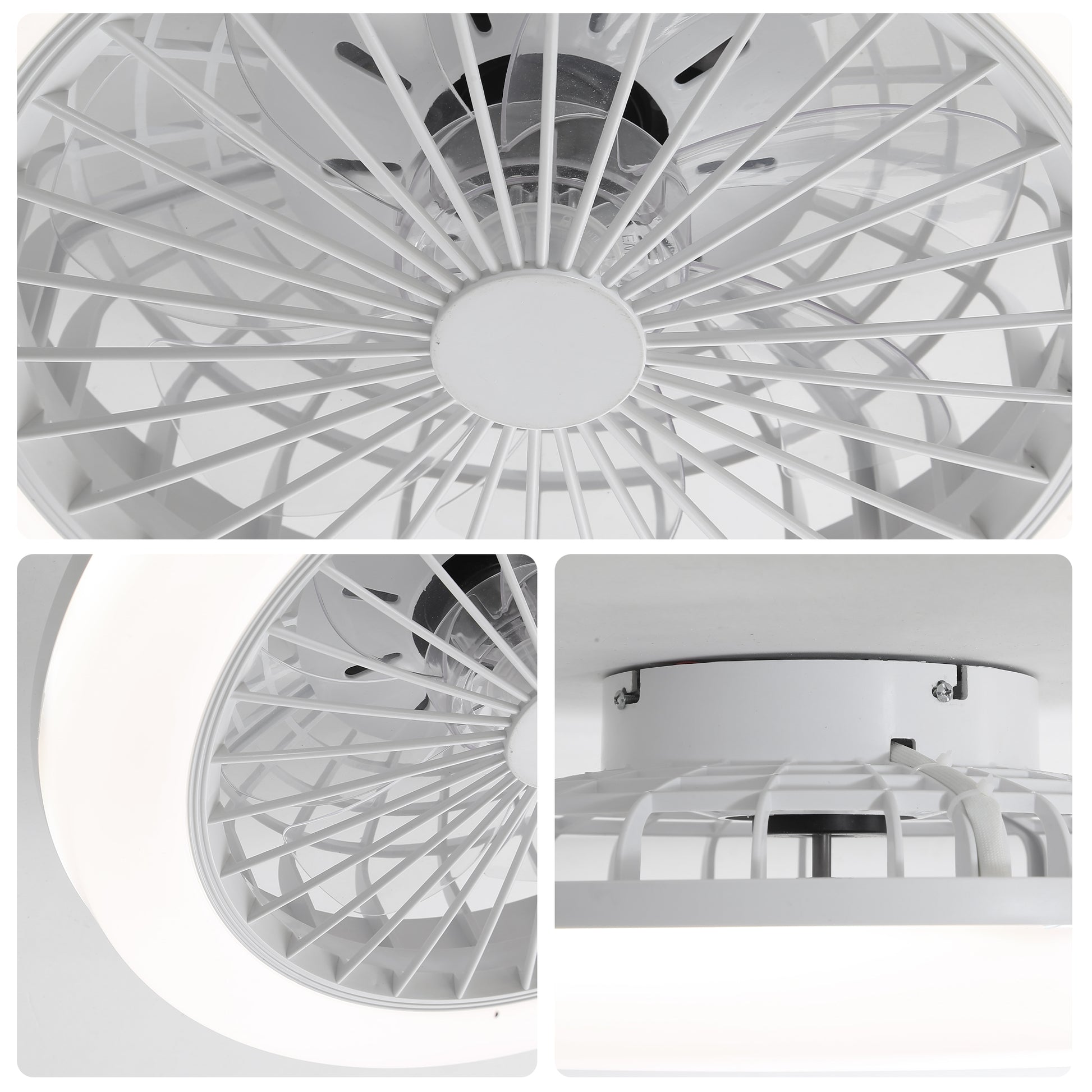 Enclosed Ceiling Fan, Bladeless Ceiling Fan, Low Profile Fan, Flush Mount Fan, Small Ceiling Fan Light, Quiet Bedroom Fan, White Cage Ceiling Fan, Zainzio fan