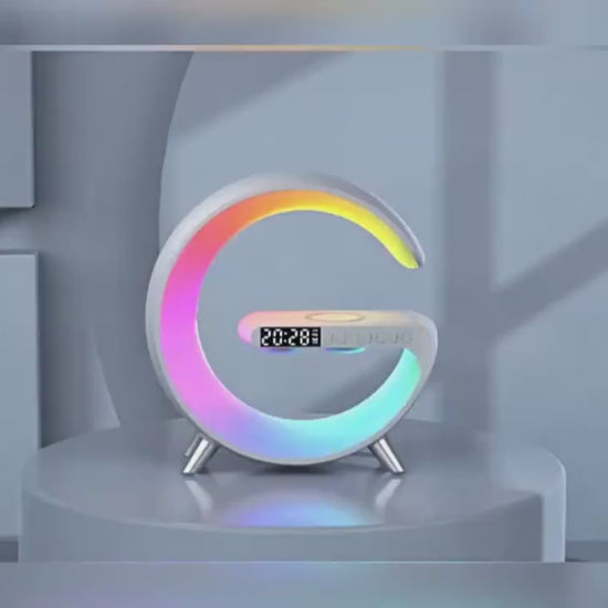 G Shaped LED Lamp, Smart Bedside Speaker, Zainzio Wireless Charger, App Control Mood Light, Sunrise Wake Up Clock, Bluetooth Speaker Lamp, 15W Fast Wireless Charging