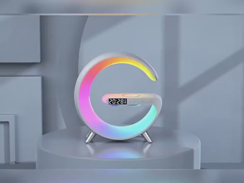 G Shaped LED Lamp, Smart Bedside Speaker, Zainzio Wireless Charger, App Control Mood Light, Sunrise Wake Up Clock, Bluetooth Speaker Lamp, 15W Fast Wireless Charging