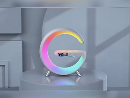 G Shaped LED Lamp, Smart Bedside Speaker, Zainzio Wireless Charger, App Control Mood Light, Sunrise Wake Up Clock, Bluetooth Speaker Lamp, 15W Fast Wireless Charging
