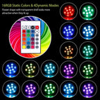 LED lights with remote control and various color modes on a black background