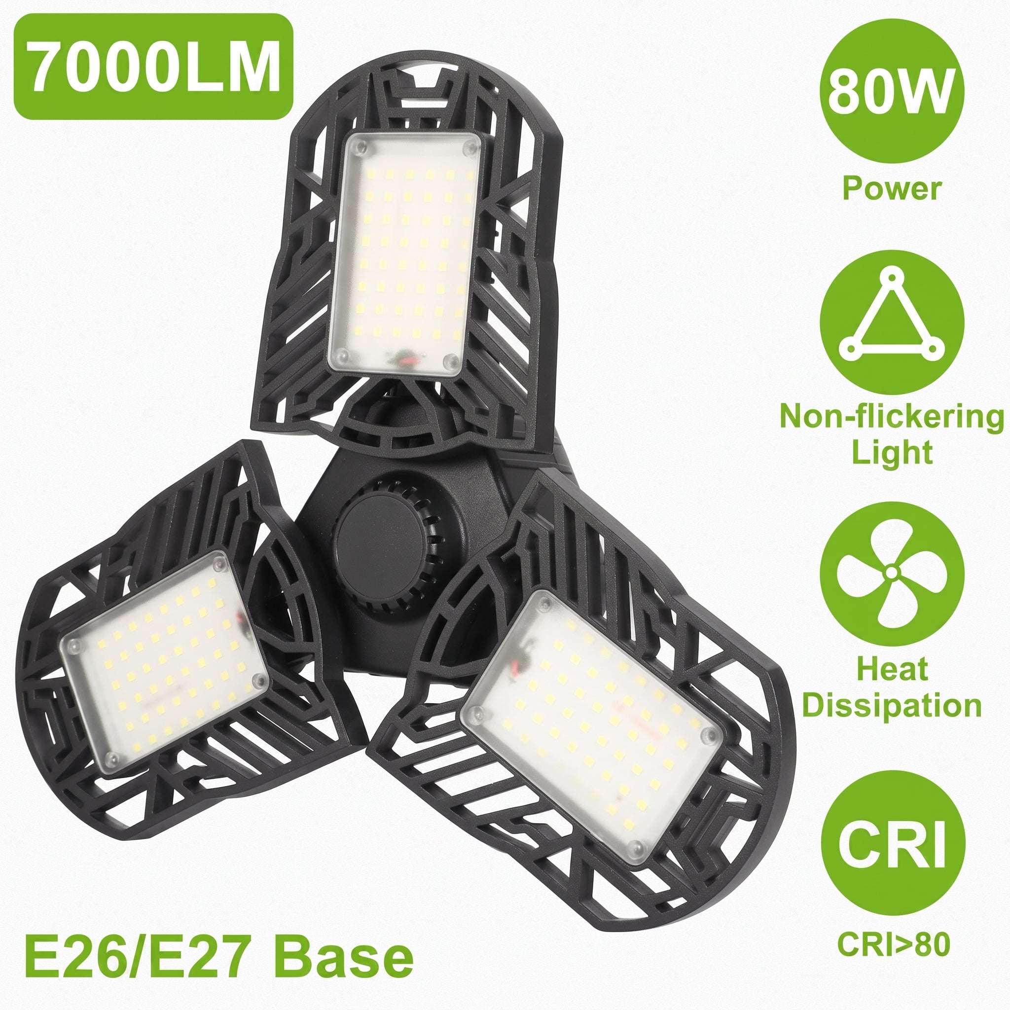 LED light fixture with specifications on a white background