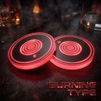 Zainzio Burning Force style LED car cup holder coasters featuring concentric red light rings and ambient illumination.