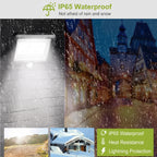 LED light bulb with IP65 waterproof feature, shown in various outdoor settings with rain and snow.