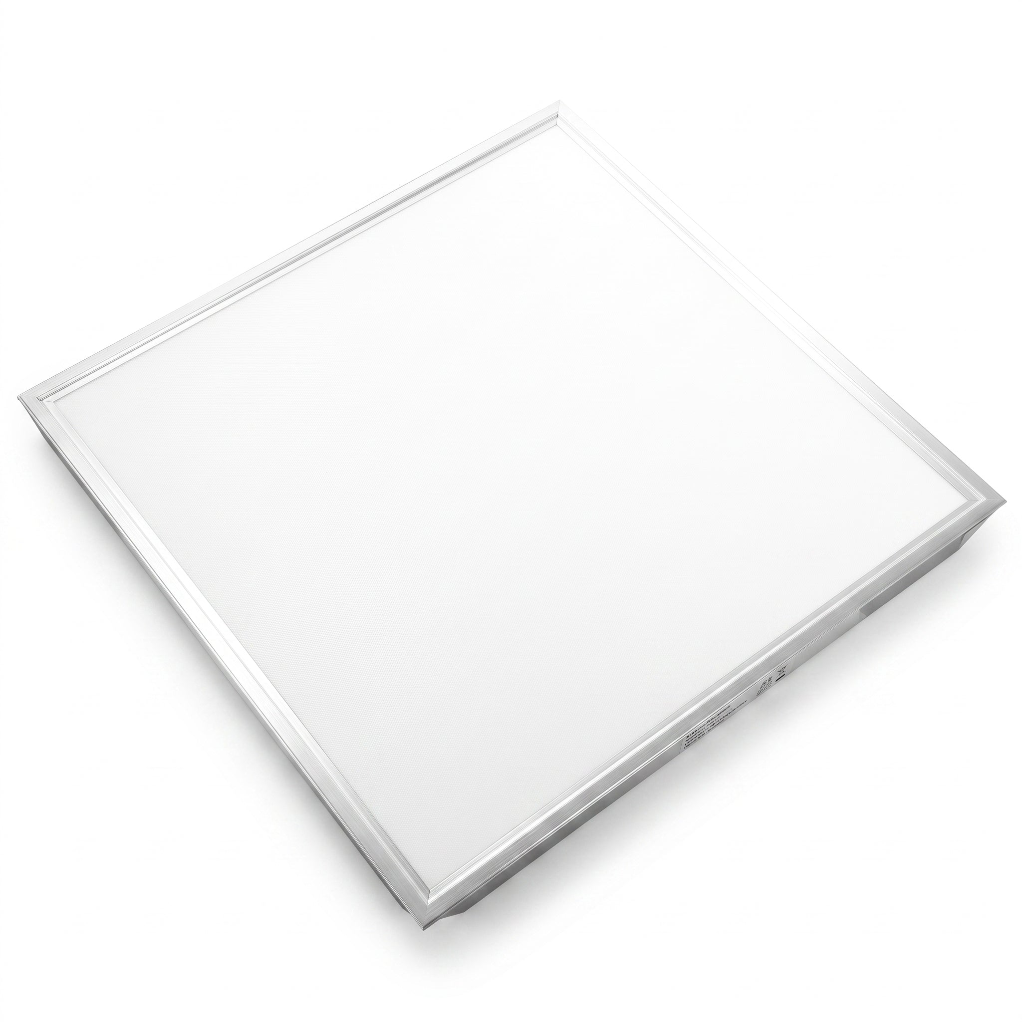 A square recessed LED ceiling light panel with a slim silver frame, shown at an angle on a white background.